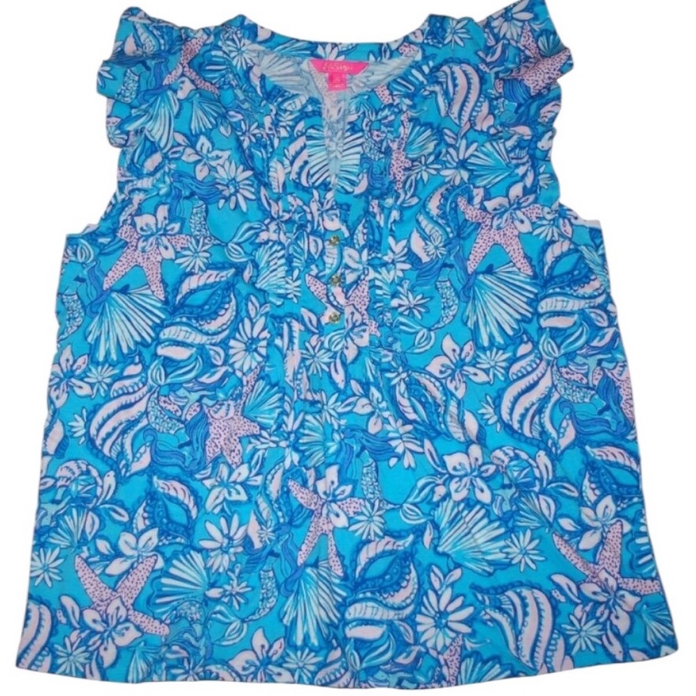NWT Lilly Pulitzer Golda Amalfi Blue Sound the Sirens Top